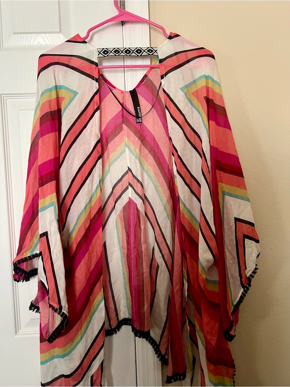 Express Pink Multi-Stripe Kimono Tunic